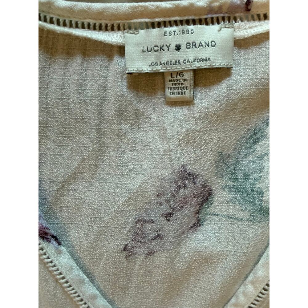 Lucky Brand Cream Floral Hi-Low Dress | V-Neck | Lace Trim | Boho | Size L - Picture 5 of 9